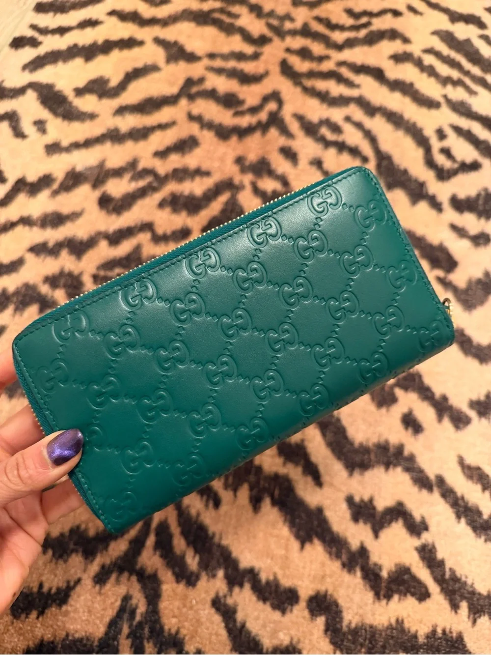 Gucci Guccissima Teal Green Leather Zip Around Wallet PRISTINE with COA!